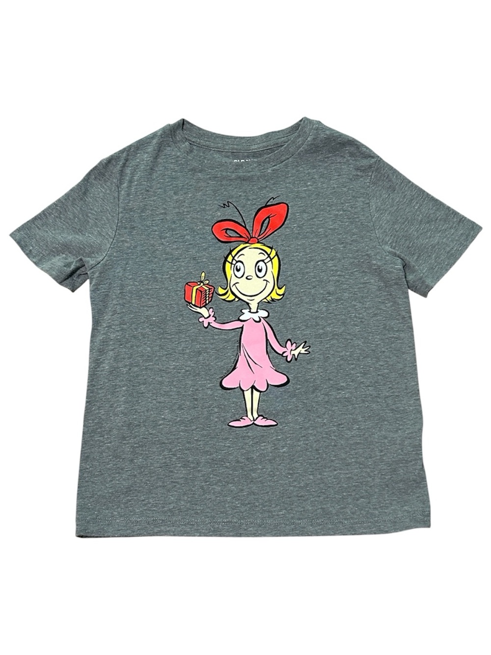 Old Navy Dr. Seuss Tee with Cindy Lou Who Pink Girl and Red Bow Holding Gift -S